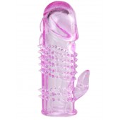 Розовая  гелевая насадка с клиторальным отростком - 13,5 см. - Toyfa Basic - в Смоленске купить с доставкой