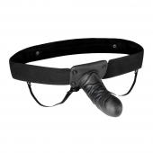 Чёрный полый страпон с вибрацией Unisex Vibrating Hollow Strap-On - 14 см. - Lux Fetish - купить с доставкой в Смоленске
