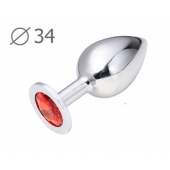 Коническая серебристая анальная втулка с красным кристаллом - 8,2 см. - Anal Jewelry Plug - купить с доставкой в Смоленске