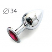 Коническая серебристая анальная втулка с малиновым кристаллом - 8,2 см. - Anal Jewelry Plug - купить с доставкой в Смоленске