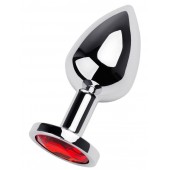 Серебристая коническая анальная пробка с красным кристаллом - 8 см. - ToyFa - купить с доставкой в Смоленске