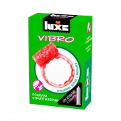 Розовое эрекционное виброкольцо Luxe VIBRO  Поцелуй стриптизёрши  + презерватив - Luxe - в Смоленске купить с доставкой