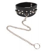 Черный ошейник с шипами и металлическим поводком-цепочкой - Notabu - купить с доставкой в Смоленске