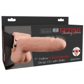 Телесный перезаряжаемый вибрострапон 7  Hollow Rechargeable Strap-on with Balls - 20,3 см. - Pipedream - купить с доставкой в Смоленске