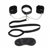 Чёрный ошейник с наручниками и поводком Collar Cuffs   Leash Set - Lux Fetish - купить с доставкой в Смоленске