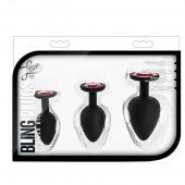 Набор черных анальных пробок с красным кристаллом-сердечком Bling Plugs Training Kit - Blush Novelties - купить с доставкой в Смоленске