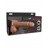 Кофейный перезаряжаемый вибрострапон 7  Hollow Rechargeable Strap-on with Balls - 20,3 см. - Pipedream - купить с доставкой в Смоленске