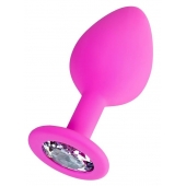 Розовая анальная втулка Brilliant с прозрачным кристаллом - 8 см. - ToyFa - купить с доставкой в Смоленске