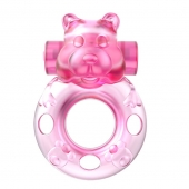 Розовое эрекционное виброкольцо на пенис Pink Bear - Baile - в Смоленске купить с доставкой