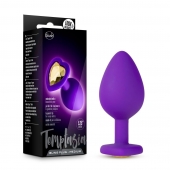 Фиолетовая анальная пробка Bling Plug Medium с золотистым стразом - 8,3 см. - Blush Novelties - купить с доставкой в Смоленске