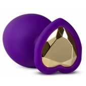 Фиолетовая анальная пробка Bling Plug Large с золотистым стразом - 9,5 см. - Blush Novelties - купить с доставкой в Смоленске