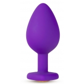 Фиолетовая анальная пробка Bling Plug Large с золотистым стразом - 9,5 см. - Blush Novelties - купить с доставкой в Смоленске