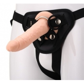 Телесный страпон на черных трусиках STRAP ON REAL DILDO - 20 см. - Dream Toys - купить с доставкой в Смоленске