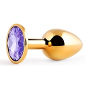 Золотистая анальная пробка с фиолетовым стразом - 7,2 см. - Anal Jewelry Plug - купить с доставкой в Смоленске