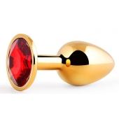 Золотистая анальная пробка с красным стразом - 7,2 см. - Anal Jewelry Plug - купить с доставкой в Смоленске
