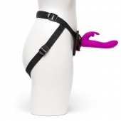 Лиловый страпон Rechargeable Vibrating Strap-On Harness Set - 17,6 см. - Happy Rabbit - купить с доставкой в Смоленске