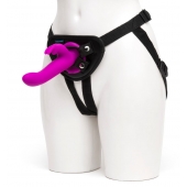 Лиловый страпон Rechargeable Vibrating Strap-On Harness Set - 17,6 см. - Happy Rabbit - купить с доставкой в Смоленске