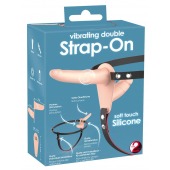 Телесный двойной вибрострапон с вибрацией Vibrating Double Strap-On - 15 см. - Orion - купить с доставкой в Смоленске
