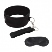Черный ошейник с длинным поводком Collar and Leash Set - Lux Fetish - купить с доставкой в Смоленске