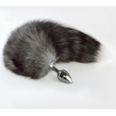 Серебристая анальная пробка с серым хвостиком - Sitabella - купить с доставкой в Смоленске