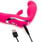 Ярко-розовый безремневой страпон Rechargeable Vibrating Strapless Strap-On - Happy Rabbit - купить с доставкой в Смоленске