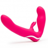 Ярко-розовый безремневой страпон Rechargeable Vibrating Strapless Strap-On - Happy Rabbit - купить с доставкой в Смоленске