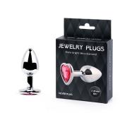 Серебристая анальная пробка с малиновым кристаллом-сердечком - 7 см. - Anal Jewelry Plug - купить с доставкой в Смоленске