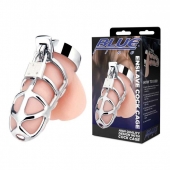 Серебристая металлическая клетка для члена с замком Enslave Cock Cage - BlueLine - купить с доставкой в Смоленске