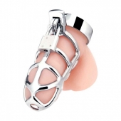 Серебристая металлическая клетка для члена с замком Enslave Cock Cage - BlueLine - купить с доставкой в Смоленске