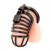 Черная металлическая клетка с замком Deluxe Chastity Cage - BlueLine - купить с доставкой в Смоленске