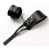 Черные кожаные оковы с креплением в виде веревочек - Crazy Handmade - купить с доставкой в Смоленске