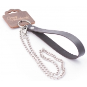 Серебристый металлический поводок с кожаной черной ручкой - 80 см. - Crazy Handmade - купить с доставкой в Смоленске