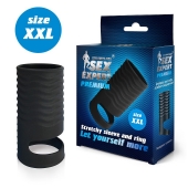 Черная открытая насадка на пенис с кольцом для мошонки XXL-size - 9,4 см. - Sex Expert - в Смоленске купить с доставкой