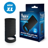 Черная открытая насадка на пенис с кольцом для мошонки XL-size - 8,9 см. - Sex Expert - в Смоленске купить с доставкой