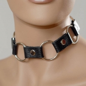 Кожаный черный ошейник с кольцами - Sitabella - купить с доставкой в Смоленске