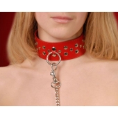 Красный кожаный ошейник с карабином и поводком - Sitabella - купить с доставкой в Смоленске