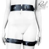 Черный кожаный пояс с гартерами - S-M - Notabu - купить с доставкой в Смоленске