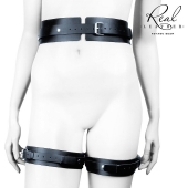 Черный кожаный пояс с гартерами - L-XL - Notabu - купить с доставкой в Смоленске