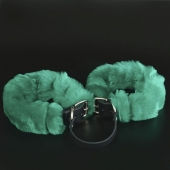 Черные кожаные оковы со съемной зеленой опушкой - Sitabella - купить с доставкой в Смоленске