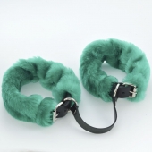 Черные кожаные оковы со съемной зеленой опушкой - Sitabella - купить с доставкой в Смоленске