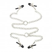 Серебристые зажимы для сосков и половых губ на тонкой цепочке - Notabu - купить с доставкой в Смоленске