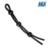 Черное силиконовое лассо с тремя шариками для утяжки - Sex Expert - в Смоленске купить с доставкой