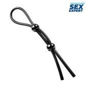 Черное силиконовое лассо с двумя шариками для утяжки - Sex Expert - в Смоленске купить с доставкой