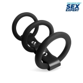 Черное тройное эрекционное кольцо с ремешком - Sex Expert - в Смоленске купить с доставкой