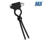 Черное эрекционное кольцо-лассо с вибрацией - Sex Expert - в Смоленске купить с доставкой