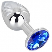 Анальное украшение BUTT PLUG  Small с синим кристаллом - 7 см. - Anal Jewelry Plug - купить с доставкой в Смоленске