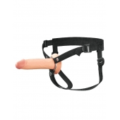 Телесный полый страпон на черных ремнях Hollow Silicone Strap-on - 17,8 см. - Pipedream - купить с доставкой в Смоленске