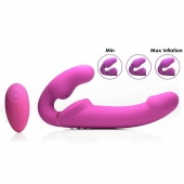 Розовый безремневой страпон с вибрацией и функцией расширения Inflatable Ergo-Fit Strapless Strap-On - XR Brands - купить с доставкой в Смоленске