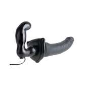 Черный страпон с вагинальной пробкой Deluxe Vibrating Penetrix Strap-On - 19 см. - Pipedream - купить с доставкой в Смоленске