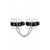 Бело-черные кожаные наручники с одним ремешком с люверсами - Pecado - купить с доставкой в Смоленске